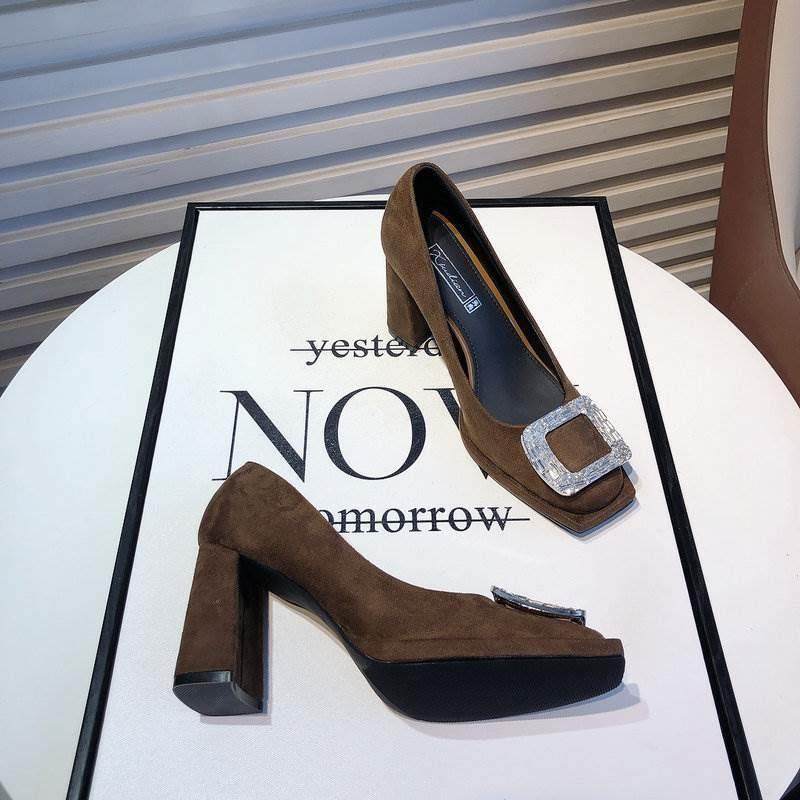 韩国水钻方扣高跟鞋女士粗跟方头复古法式高级感气质名媛浅口单鞋,女鞋,浅口单鞋,淘宝优惠券,粉丝福利购,淘宝优惠卷
