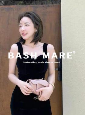 BASH MARE法式小香风收腰修身包臀小黑裙显瘦赫本风宴会吊带短裙