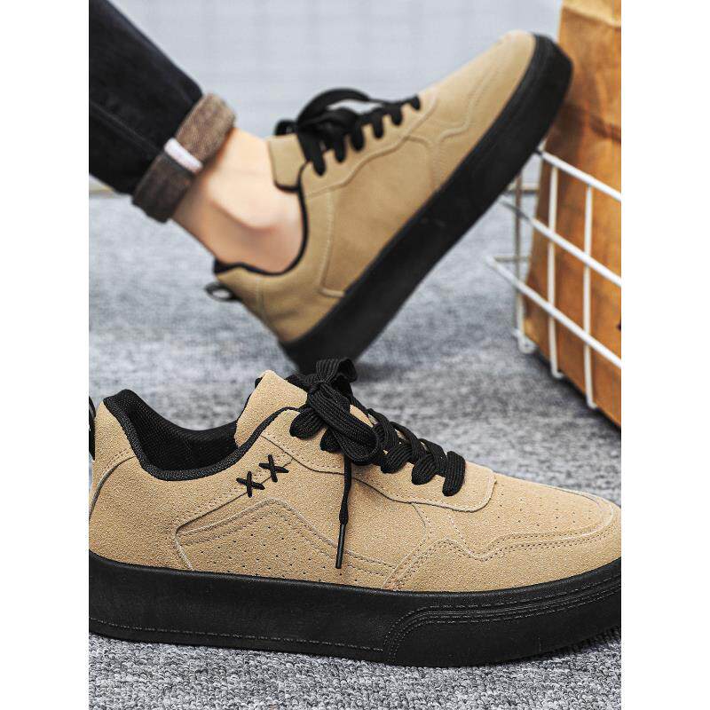 潮牌秋季覆古百搭休闲轻便翻毛板鞋男防滑设计运动厚底增高德训鞋