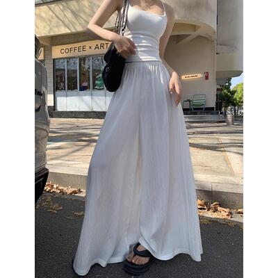 法式rouje damas白色半身裙裤感垂坠感阔腿冰丝棉麻防晒山本裤裙