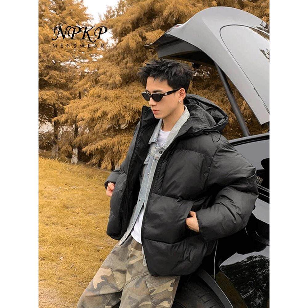 羽绒棉服男款冬季新款纯黑色连帽面包服棉衣外套男加厚保暖棉袄子