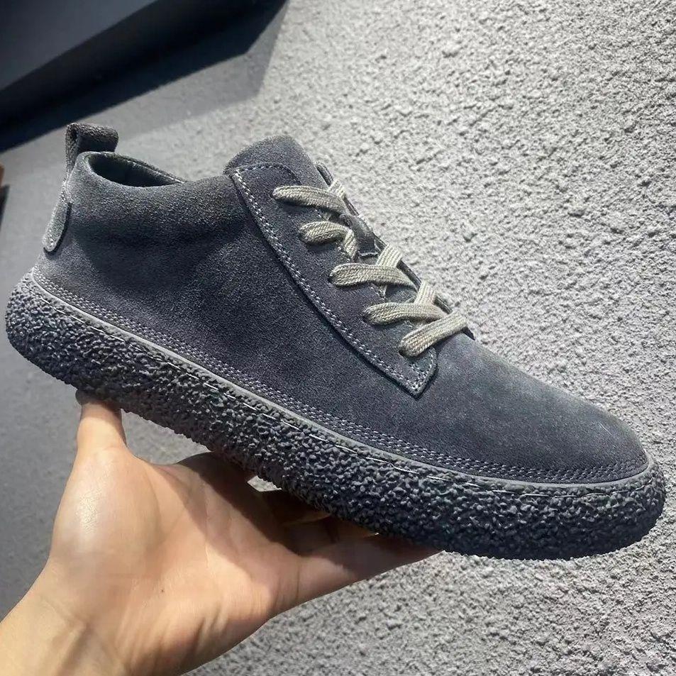 IT ins潮牌休闲皮鞋男覆古反绒翻毛真皮车缝线橡胶厚底防滑工装鞋