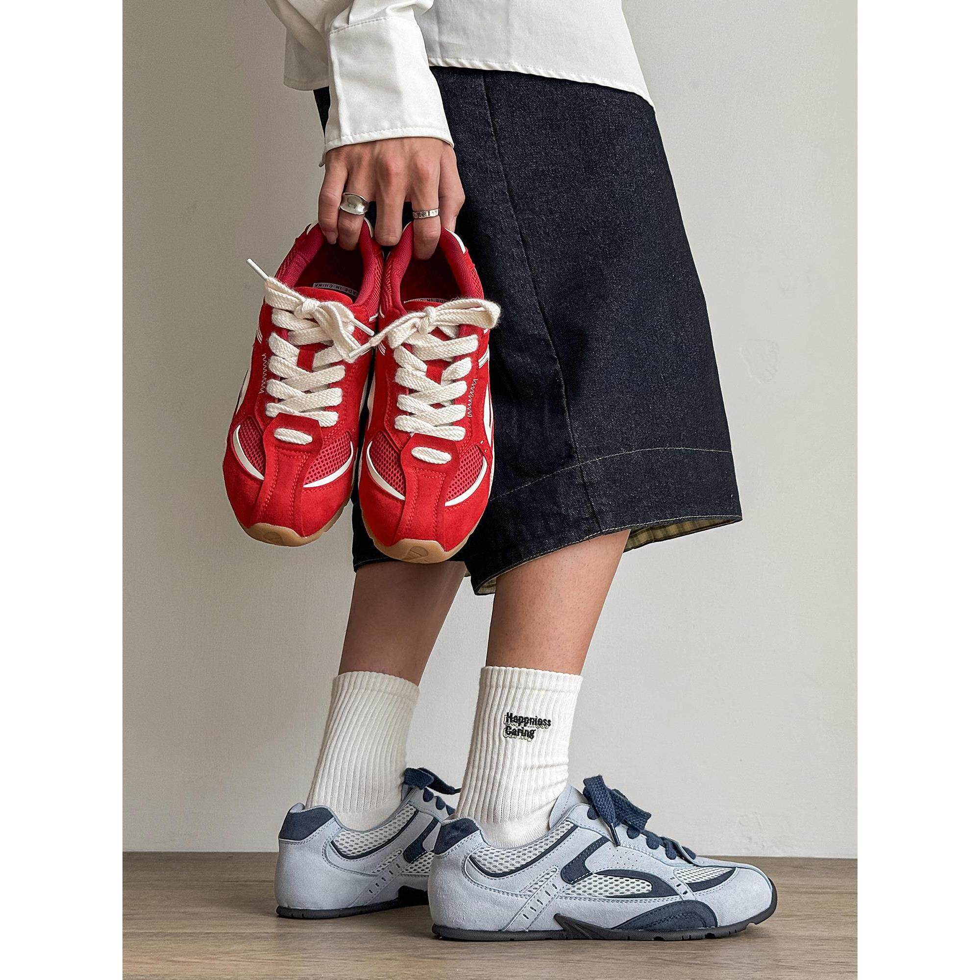 潮牌红色赛车鞋薄底网面德训鞋男款夏季透气运动休闲 鞋子男女同