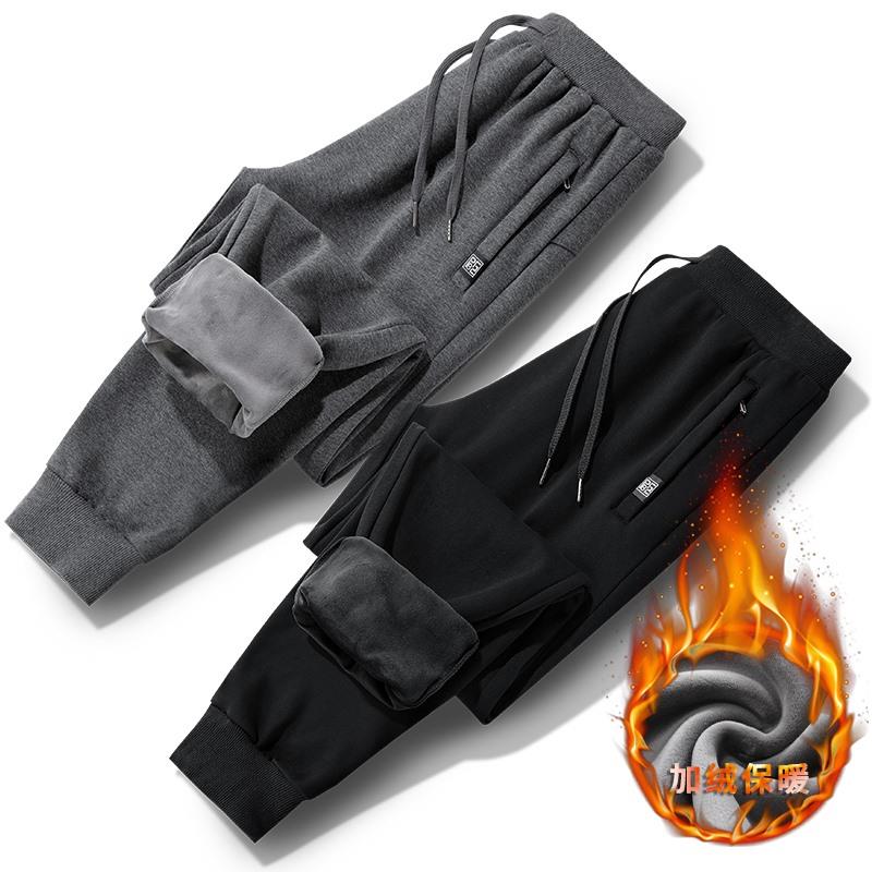 纯棉男士秋冬季加绒加厚休闲裤宽松大码运动裤保暖直筒胖子长裤子