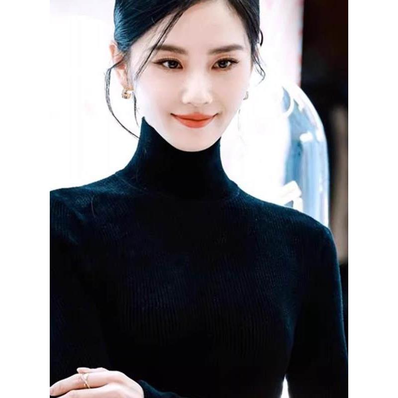 潮牌CVY100%纯羊毛衫女2025秋冬款半高领羊绒紧身黑色打底衫毛衣