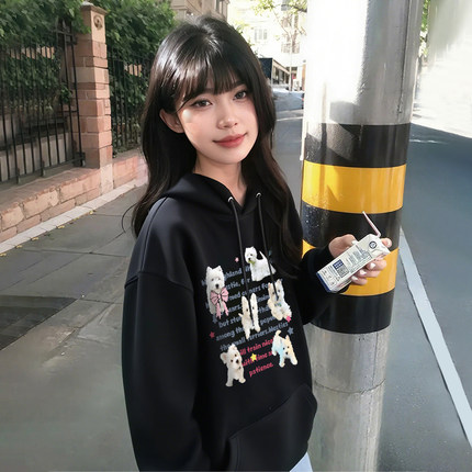 美式卫衣女oversize秋季新款高街情侣连帽外套黑色纯棉宽松上衣潮