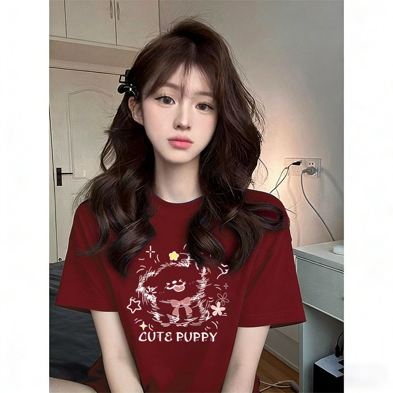 酒红色纯棉短袖t恤女2026新款爆款夏季宽松半袖设计感ins小众上衣,女装/女士精品,T恤,淘宝优惠券,粉丝福利购,淘宝优惠卷