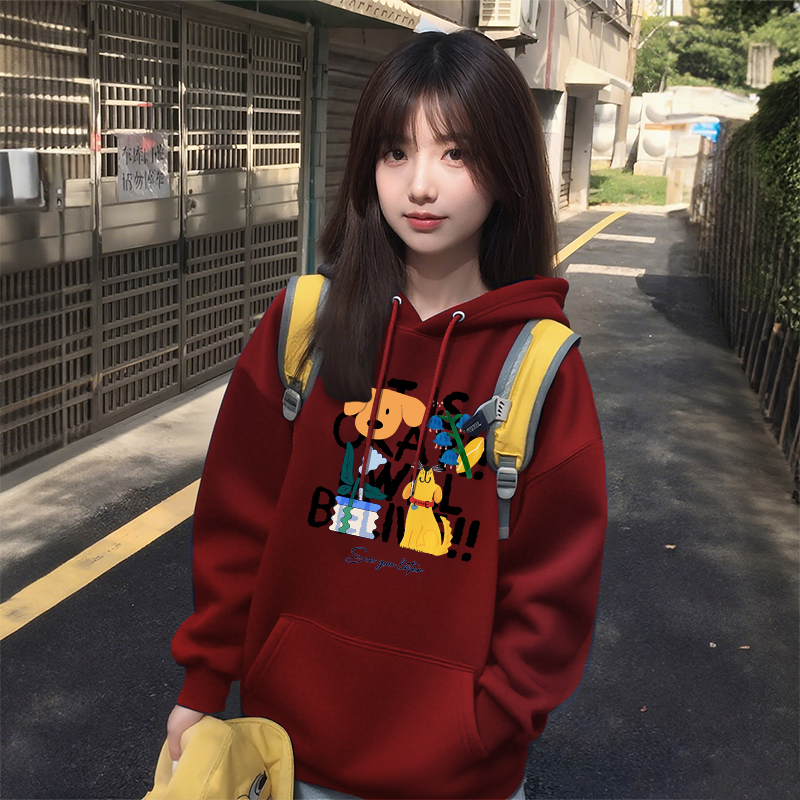 美式复古连帽卡通卫衣女春秋季