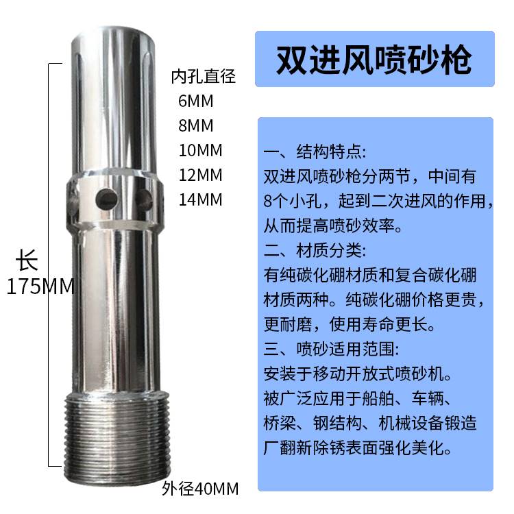 高速单进风压喷砂枪喷砂机配件碳化喷嘴钨钢双进风高水喷砂枪硼头