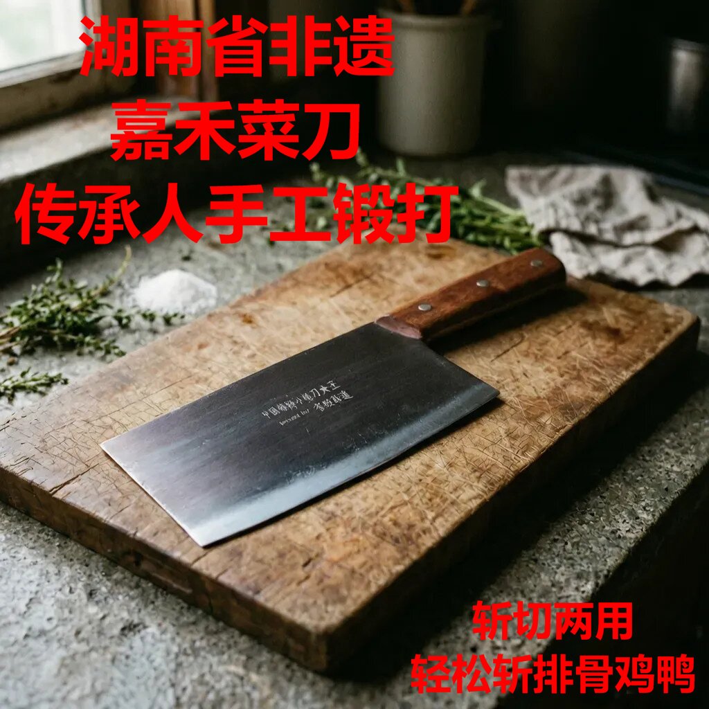 嘉禾菜刀纯手工锻打斩切两用刀商用厨师专用家用非遗黄吉生玉钢刀