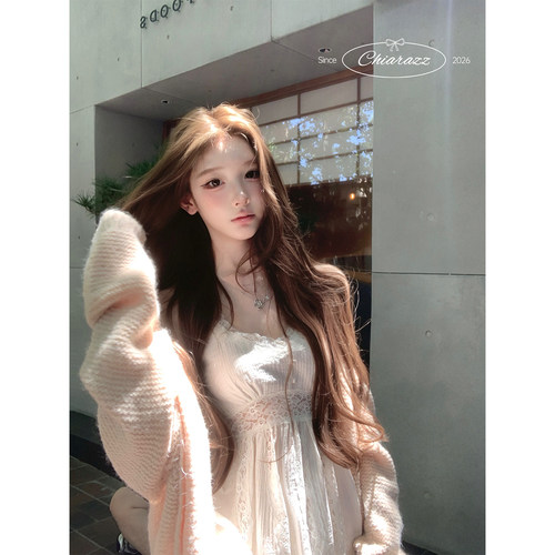 池昭昭Chiarazz 杏仁伯爵茶 蕾丝无袖v领上衣双层百褶蕾丝A字半裙