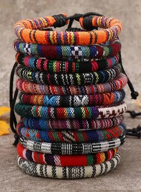 跨境95%纯棉新款热销波西米亚彩色手绳12件套装彩绳手工编织
