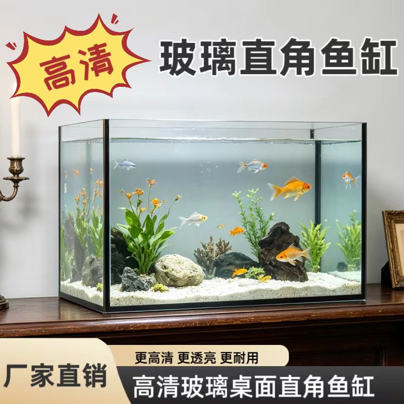 鱼缸直角黑胶玻璃鱼缸客厅桌面生态造景水族箱家庭用鱼缸雷龙缸