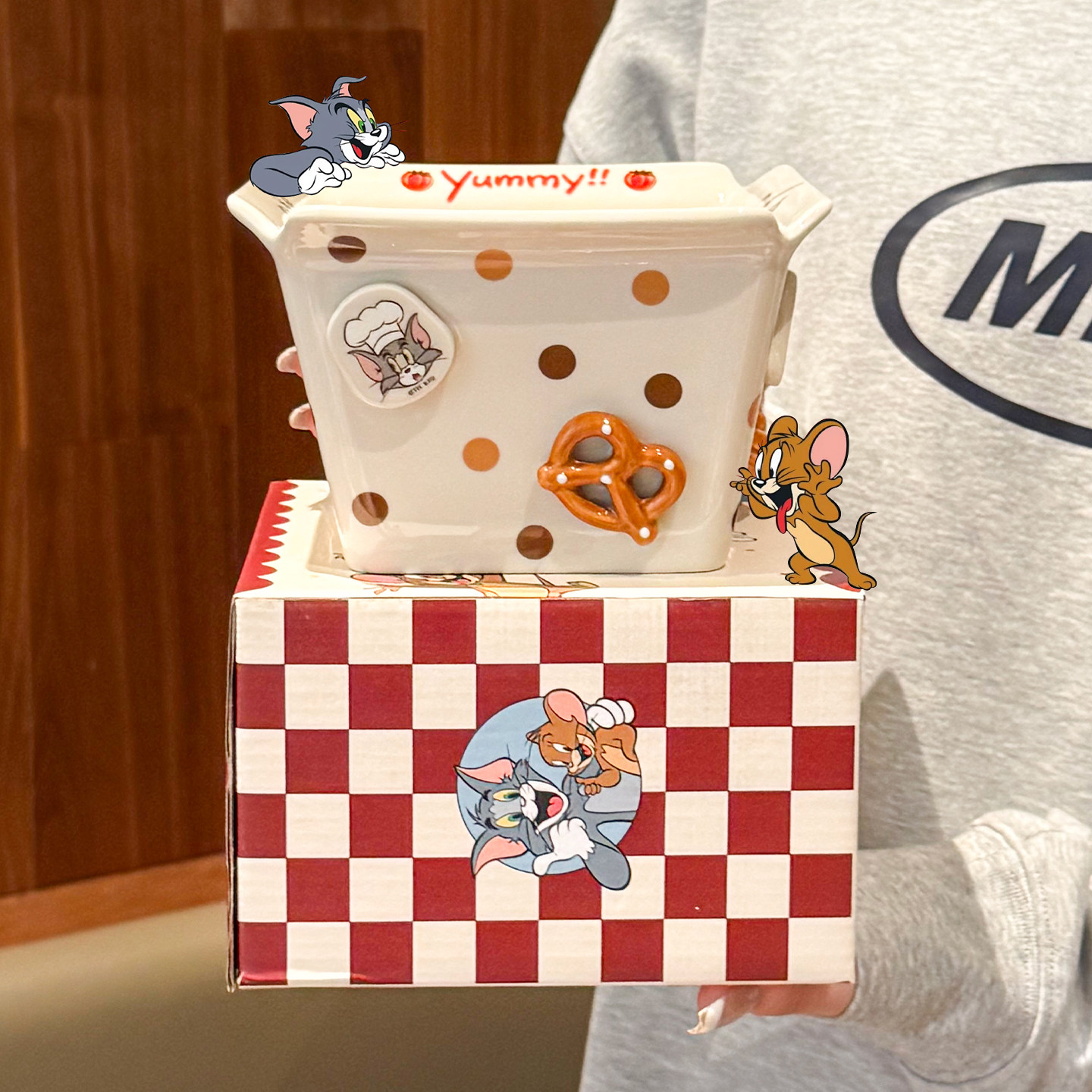 猫和老鼠陶瓷薯条碗情侣爆米花水果沙拉碗大容量零食碗生日礼物