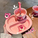 草莓熊陶瓷饭碗可爱儿童吃饭碗分格餐盘早餐盘高颜值迪士尼米饭碗