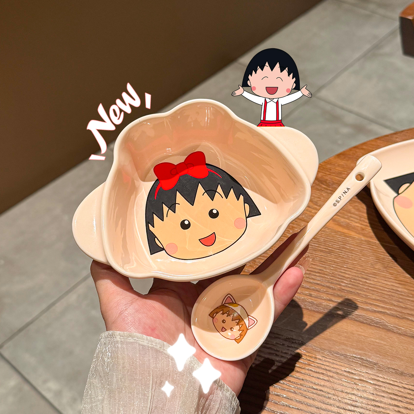 樱桃小丸子陶瓷宝宝碗新款饭碗家用手柄碗漂亮的碗儿童碗个人专用