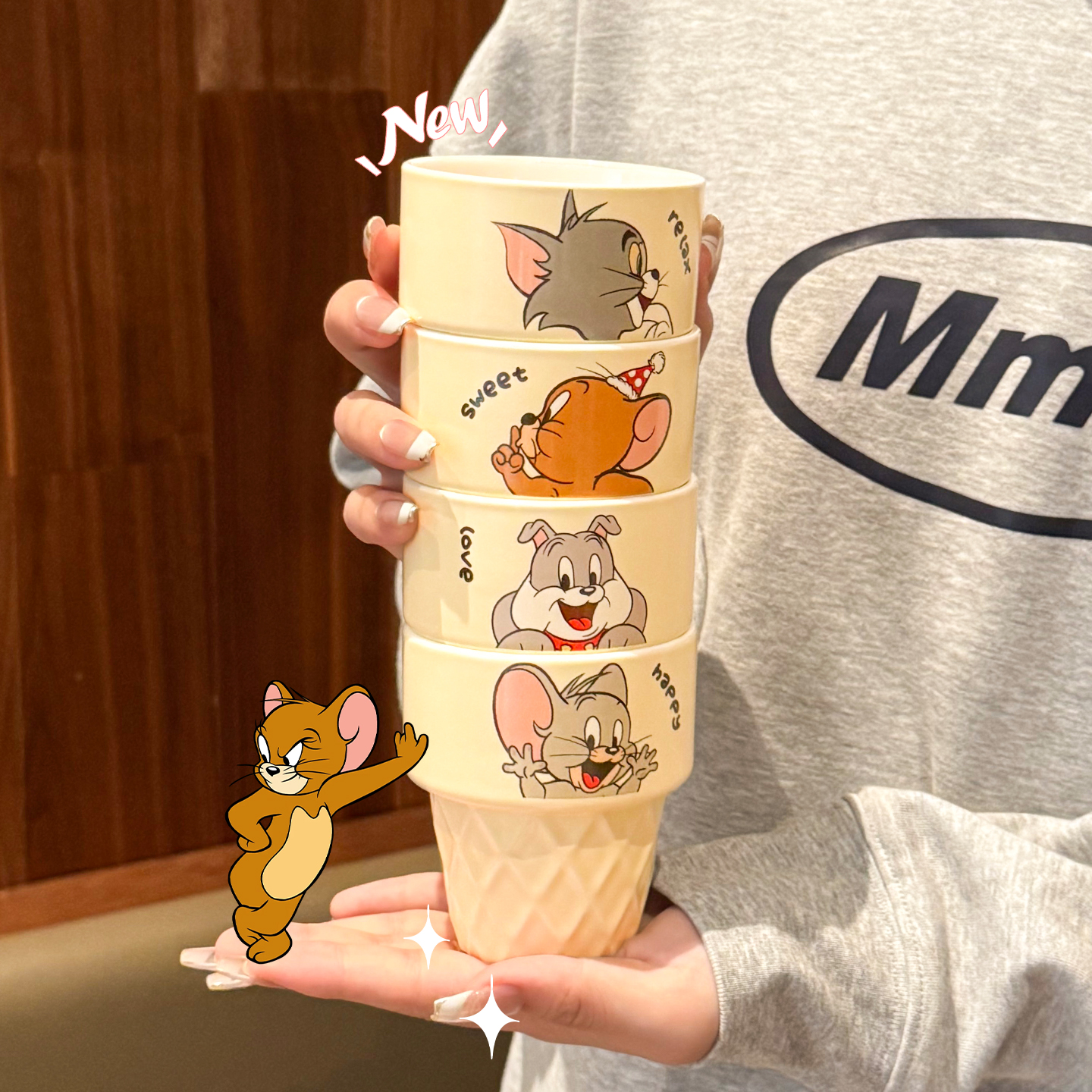 猫和老鼠冰淇淋杯陶瓷甜筒杯