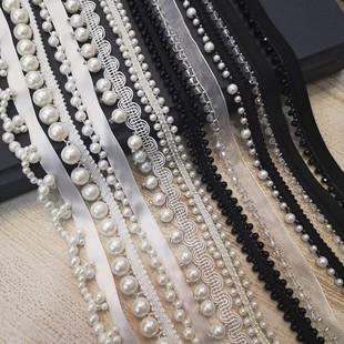 复古网纱织带水晶珠子花边玻璃钉珠手工辅料服装配饰窗帘珍珠花边