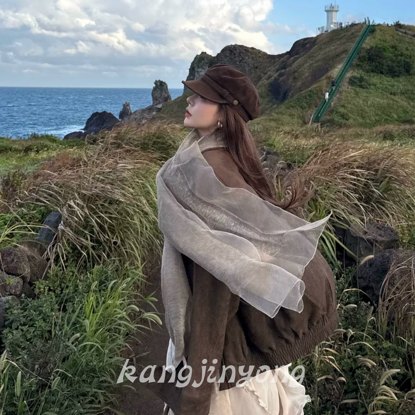 复古慵懒风薄款欧根纱围巾女秋冬