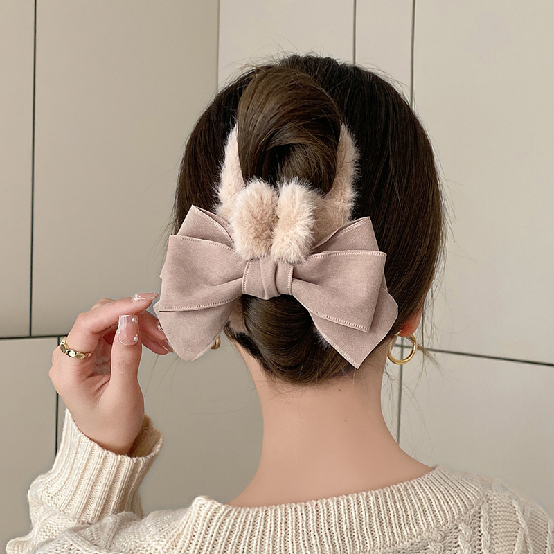 毛绒蝴蝶结抓夹女大号气质