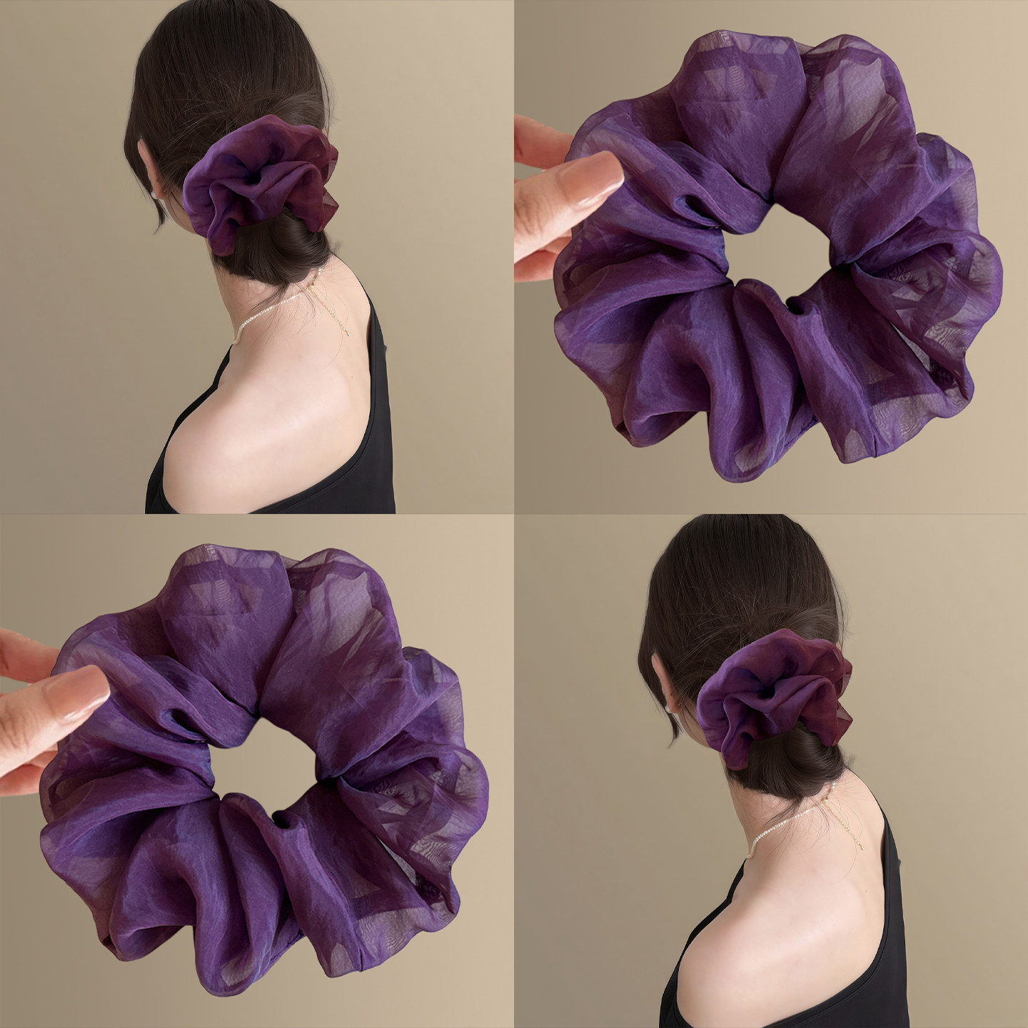 紫色纱雾~雪纺打结蝴蝶结大肠发圈ins风芭蕾风头花发绳马尾盘发器