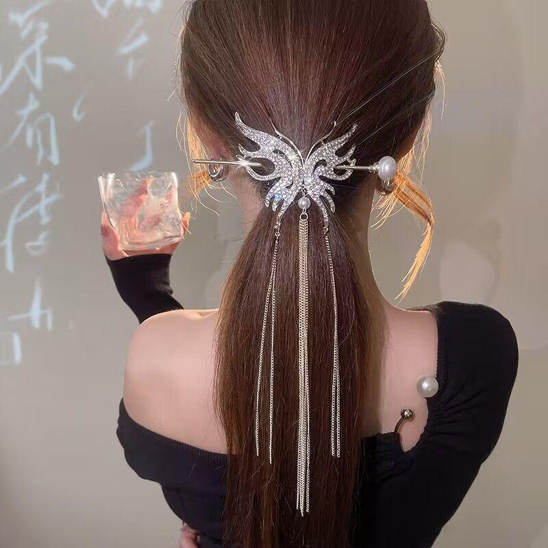 轻奢水钻流苏蝴蝶新中式金属簪子