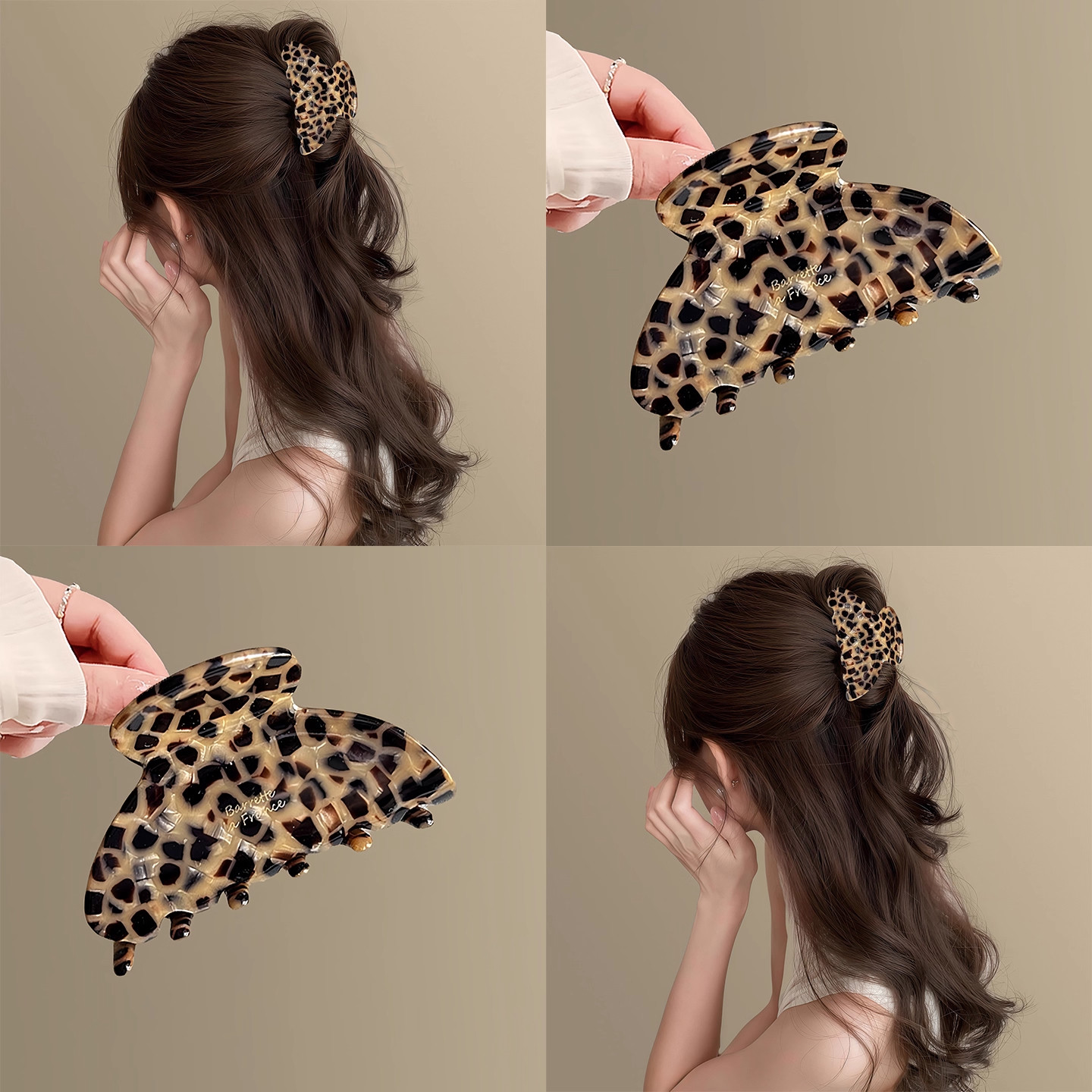 复古港风~豹纹醋酸抓夹女