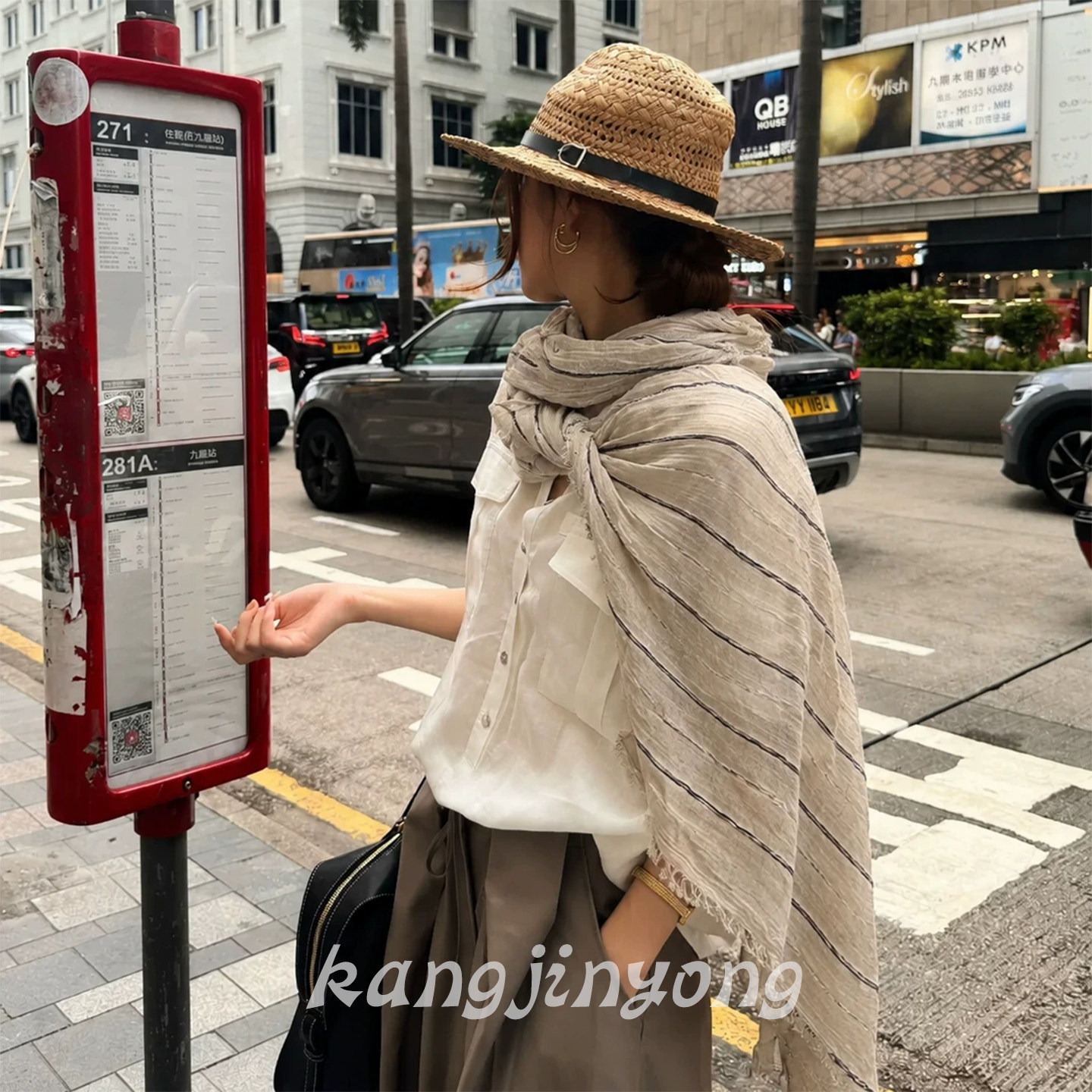 街头慵懒感复古文艺条纹毛边披肩
