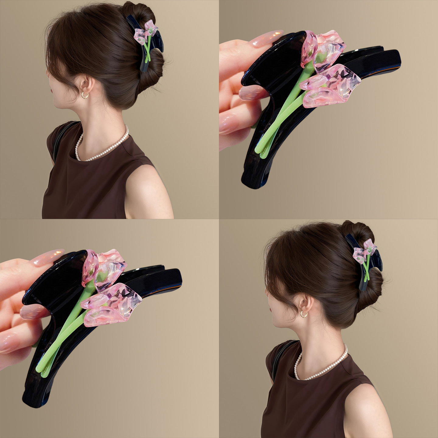 浪漫情调~复古双面花朵醋酸抓夹