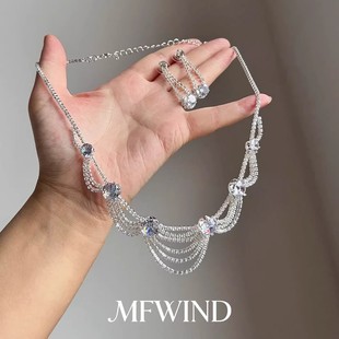 【月光舞曲】千金感闪钻蕾丝项链耳环女轻奢高级感锁骨链晚宴配饰