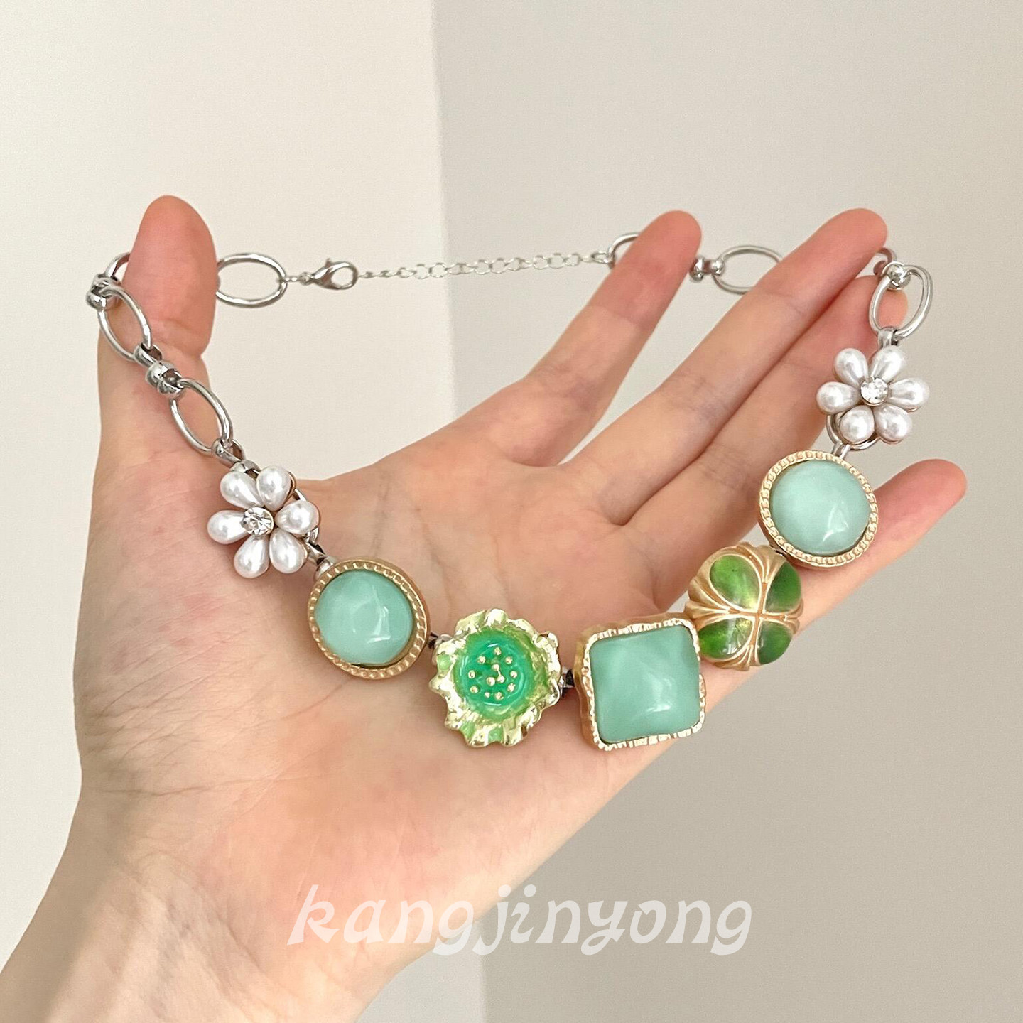 【青芜珠花】法式复古薄荷绿项链