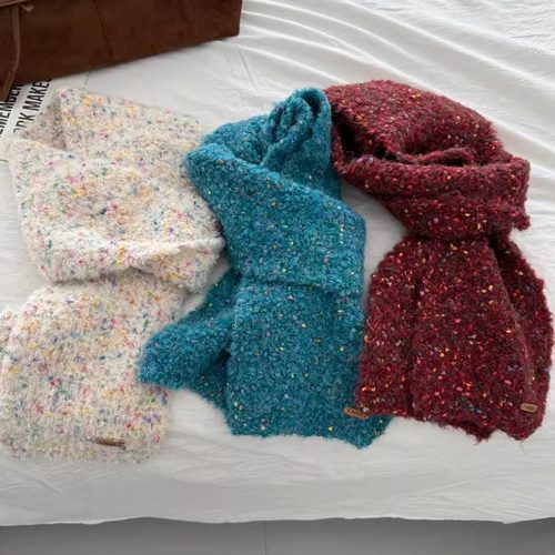 彩色糖豆！韩系蓝色针织毛线围巾