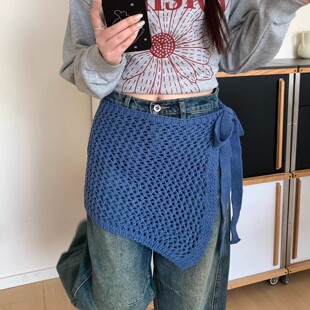 韩系镂空针织纯色绑带屁帘女款高级感叠穿百搭裙帘遮臀显瘦半身裙