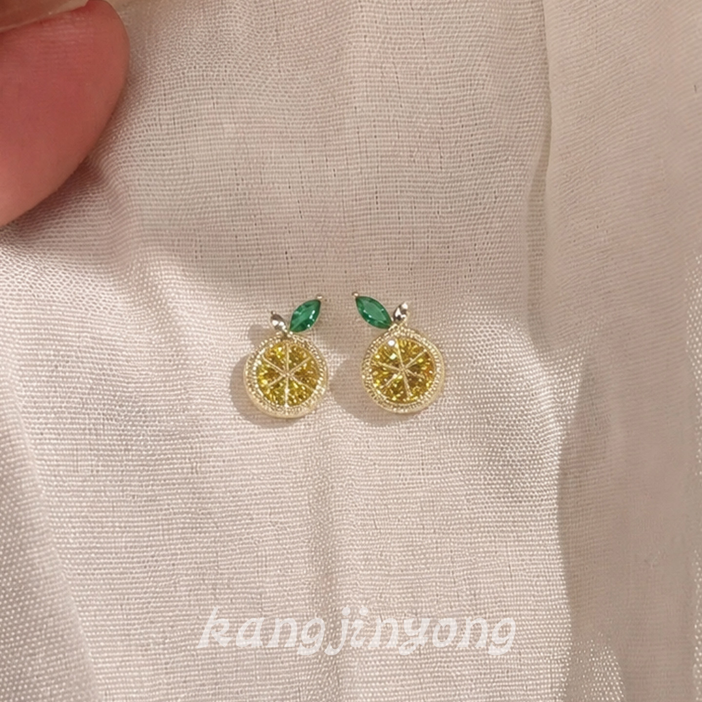《金柠》清新满钻柠檬切片耳钉
