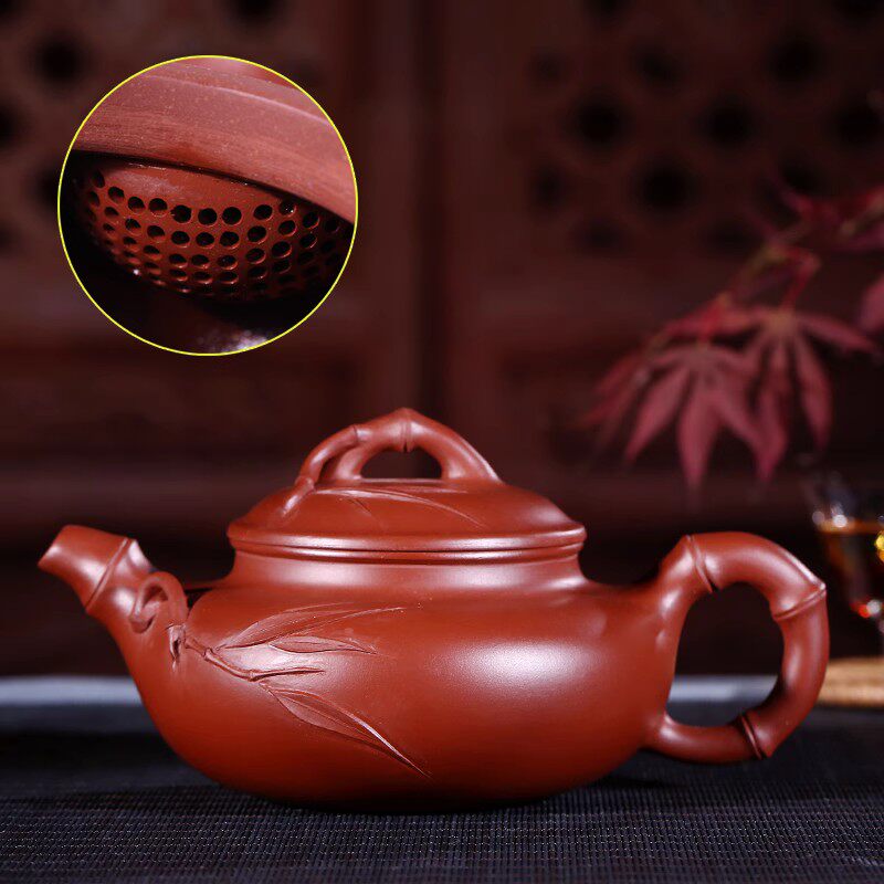 宜兴紫砂壶手工 原矿大红袍 竹节仿古壶 容量240毫升 茶具 新品