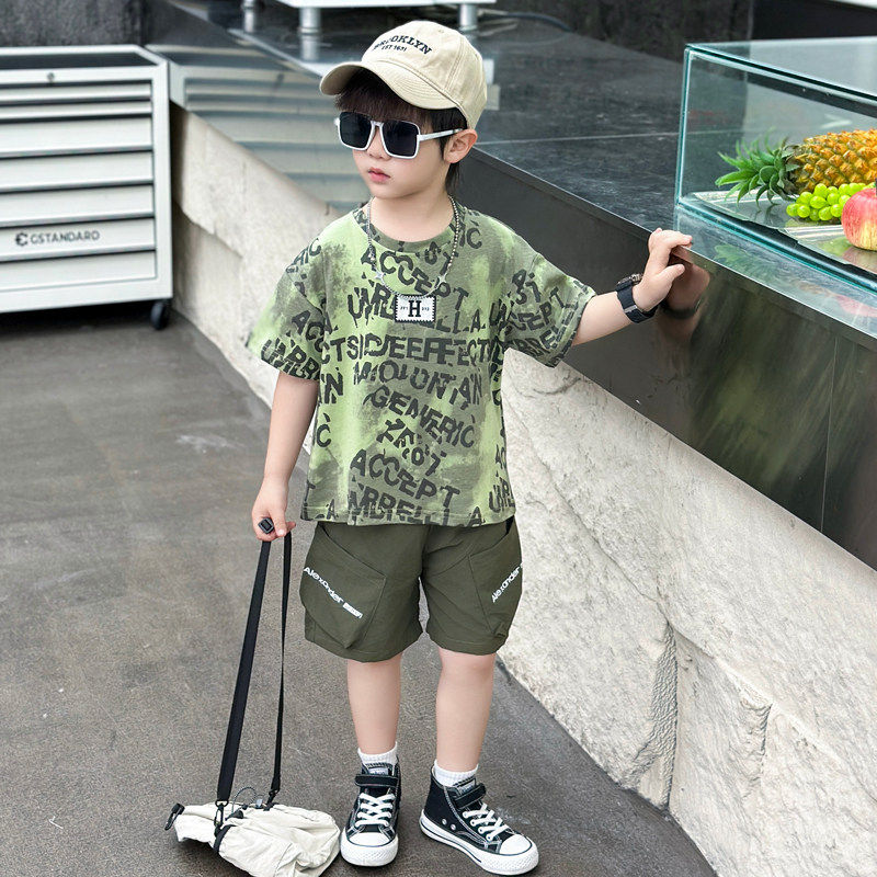 专柜男童炸街套装夏季儿童韩版痞帅T恤2026新款短袖两件套宝宝短