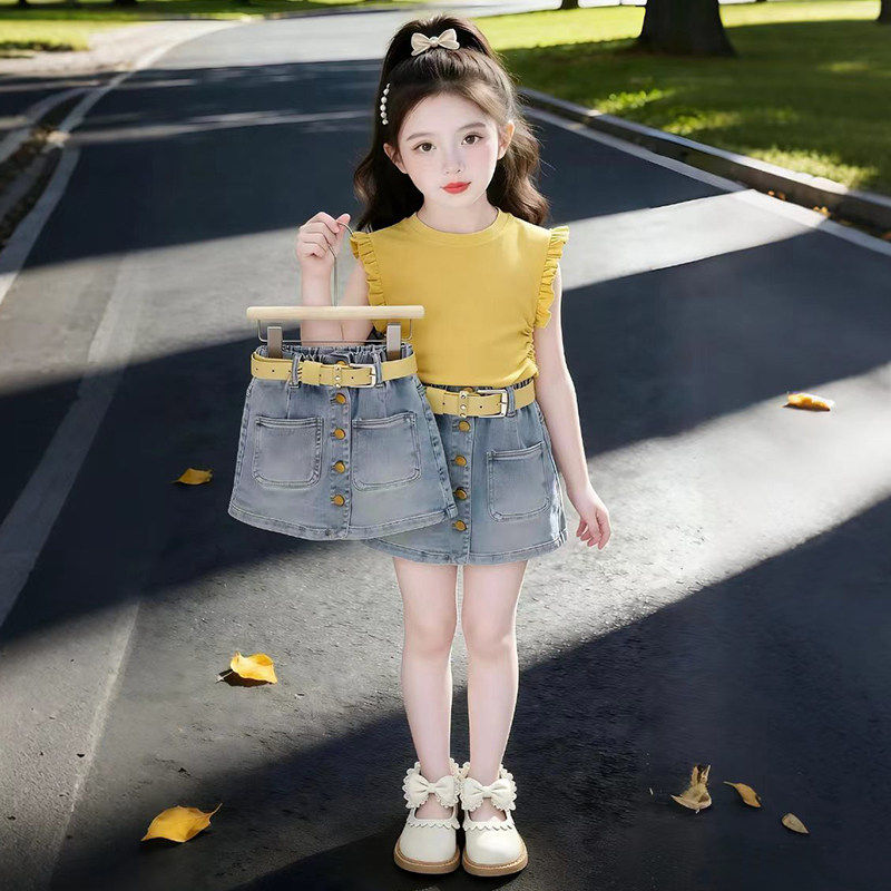 专柜女童夏季套装2026新款儿童薄款夏装韩版女孩背心牛仔裙两件套