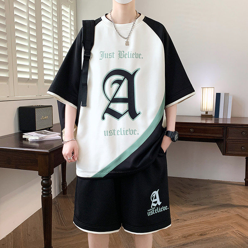 专柜t恤套装男短袖2026夏季新款青少年初高中学生衣服大童男装两