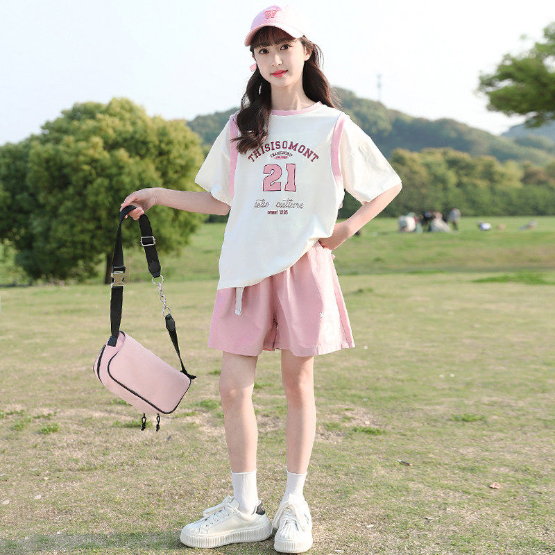 专柜女童套装夏款2026新款儿童网红洋气休闲衣服女大童夏装运动两