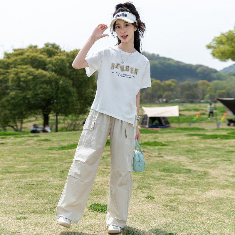 专柜女童夏季洋气套装2026新款夏装中大童超好看短袖T恤工装裤两