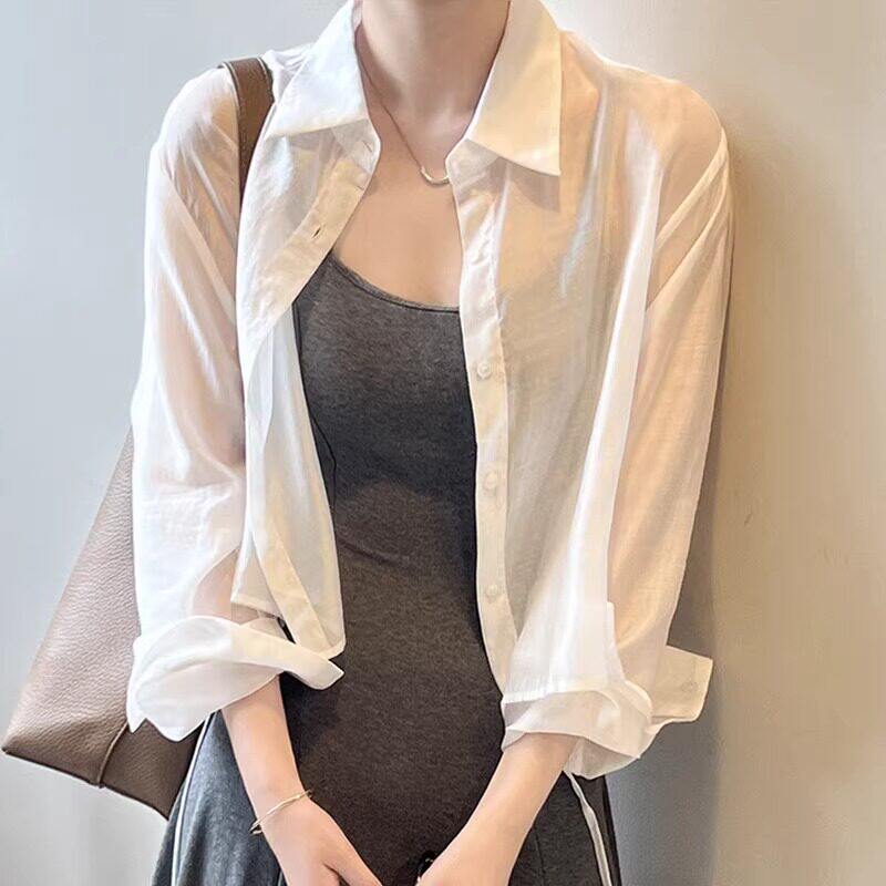 正品防晒衬衫女夏薄款2026新款小个子短款开衫外搭长袖小披肩罩衫