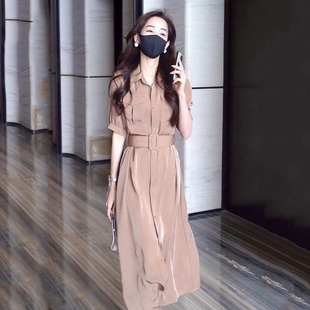 连衣裙女士装 2025年新款 衬衫 夏季 中长裙 春秋五分袖 小个子气质短袖