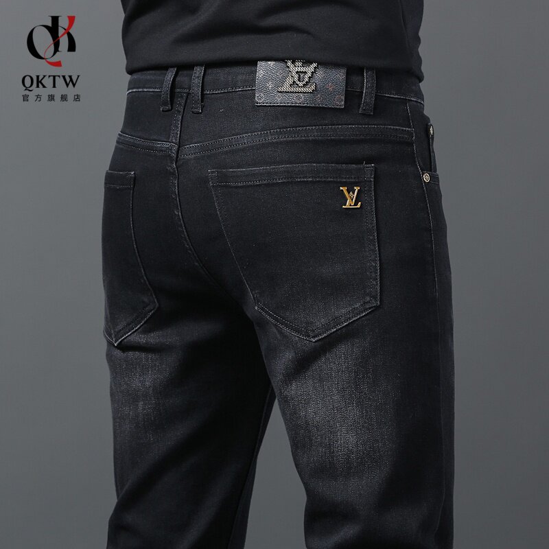 牛仔裤男2025年新款秋冬季中年爸爸高端休闲裤黑灰色修身小脚长裤
