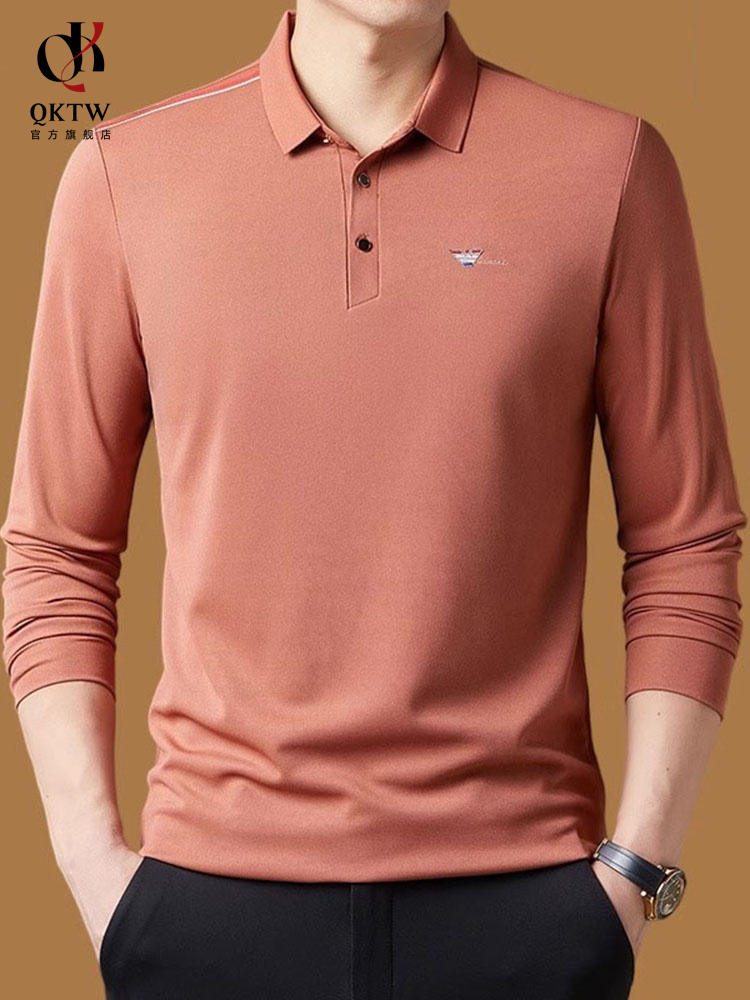 长袖t恤男2025秋冬新款翻领刺绣棉质商务休闲高档爸爸polo打底衫