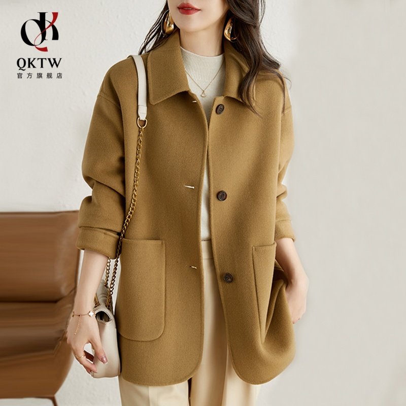 双面羊毛外套女2025新款秋冬季中年妈妈驼色高端休闲百搭毛呢大衣