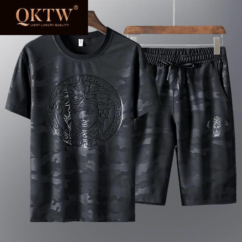 套装男夏天加肥加大码大胖子黑色迷彩服夏装休闲短袖运动品牌