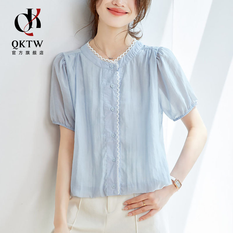 短袖t恤女2026夏季新款时尚正肩泡泡袖小衫法式减龄别致宽松上衣