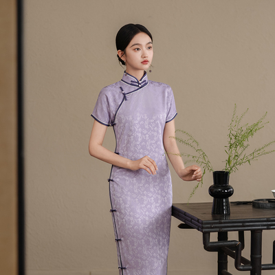 紫色旗袍2025新款夏紫色高端大气