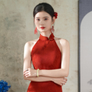 改良年轻款 新中式 敬酒服新娘订婚日常 夏季 红色挂脖旗袍2025年新款