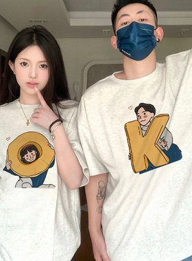 特别的夏季OK情侣装T恤2024新款时尚设计感小众白灰色纯棉短袖女